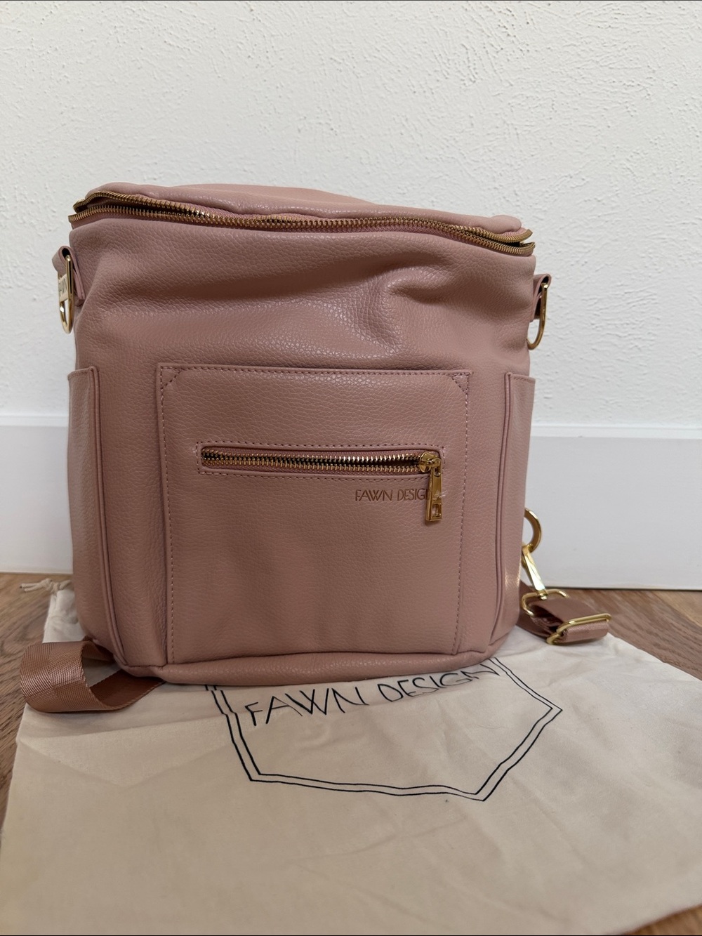Fawn Design Dusty Rose Leather Backpack Crossbody